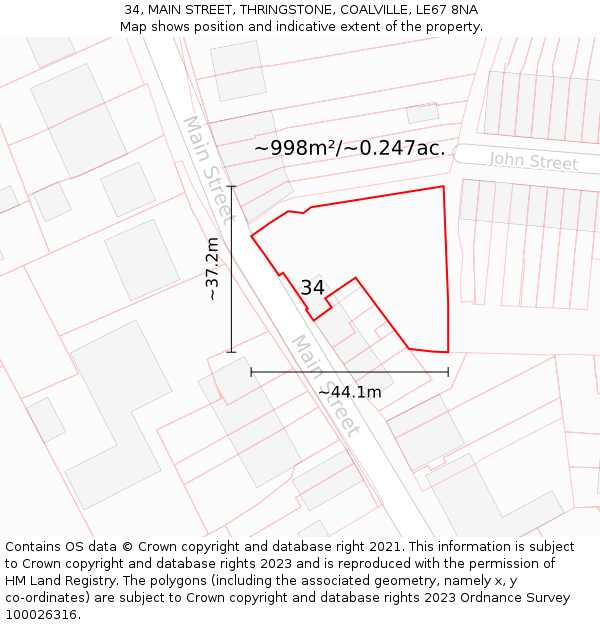 34, MAIN STREET, THRINGSTONE, COALVILLE, LE67 8NA: Plot and title map
