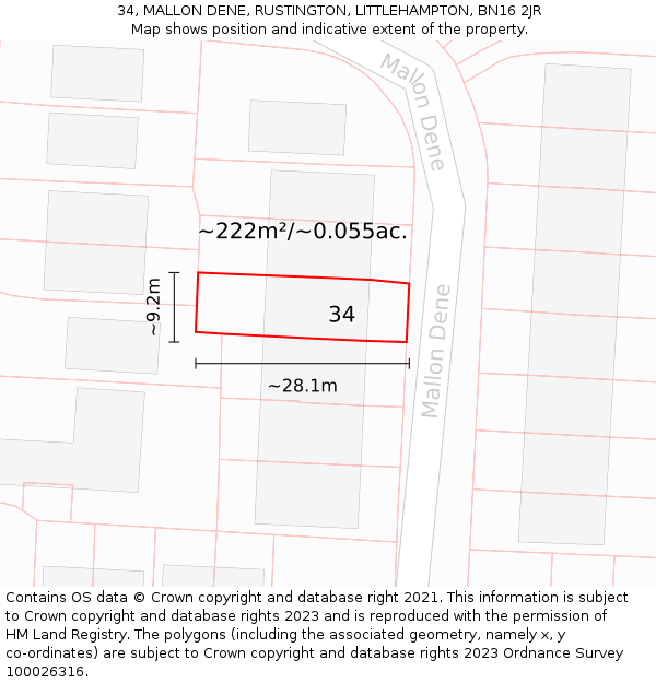 34, MALLON DENE, RUSTINGTON, LITTLEHAMPTON, BN16 2JR: Plot and title map