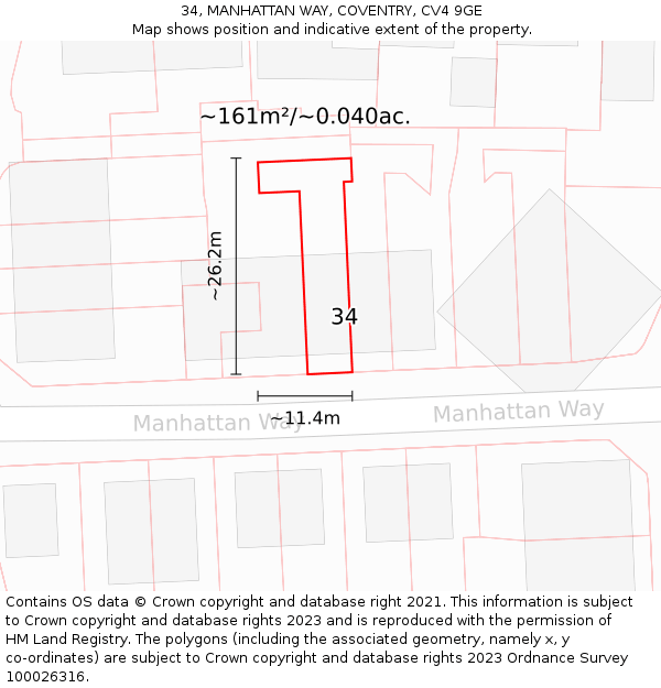 34, MANHATTAN WAY, COVENTRY, CV4 9GE: Plot and title map