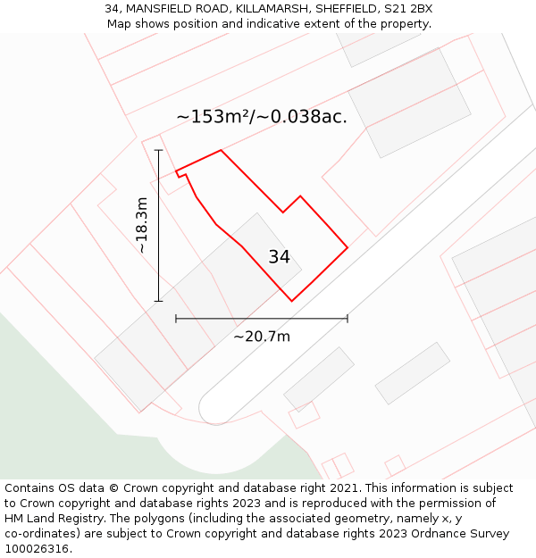 34, MANSFIELD ROAD, KILLAMARSH, SHEFFIELD, S21 2BX: Plot and title map