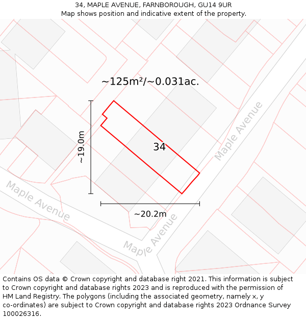 34, MAPLE AVENUE, FARNBOROUGH, GU14 9UR: Plot and title map