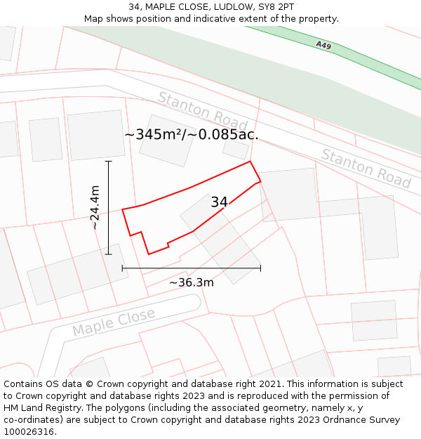 34, MAPLE CLOSE, LUDLOW, SY8 2PT: Plot and title map