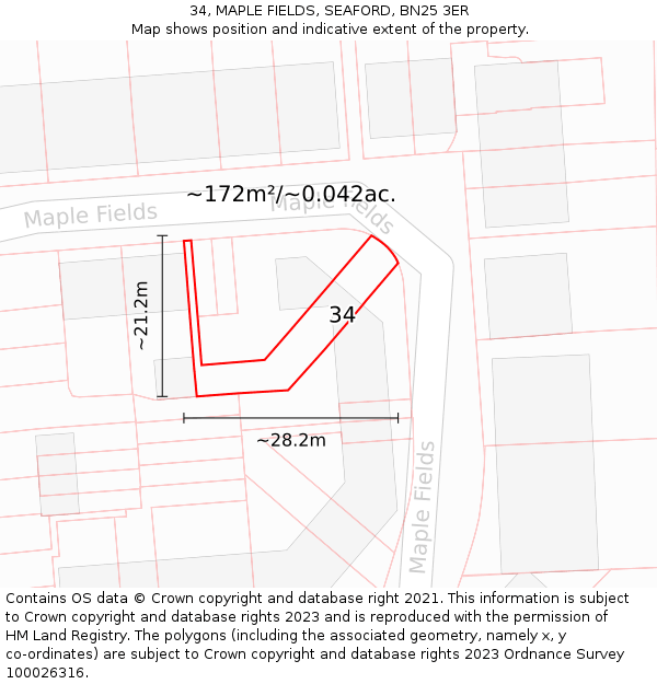 34, MAPLE FIELDS, SEAFORD, BN25 3ER: Plot and title map