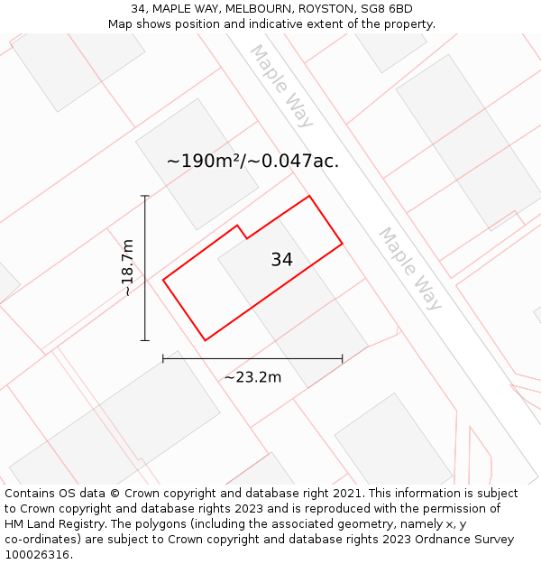 34, MAPLE WAY, MELBOURN, ROYSTON, SG8 6BD: Plot and title map