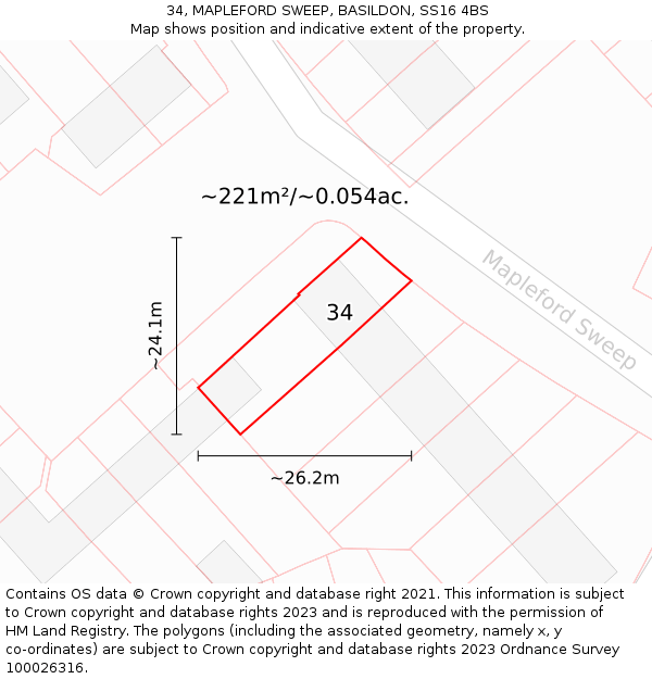 34, MAPLEFORD SWEEP, BASILDON, SS16 4BS: Plot and title map