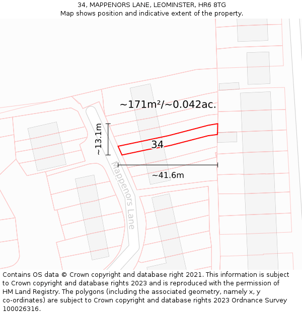 34, MAPPENORS LANE, LEOMINSTER, HR6 8TG: Plot and title map