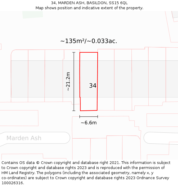 34, MARDEN ASH, BASILDON, SS15 6QL: Plot and title map