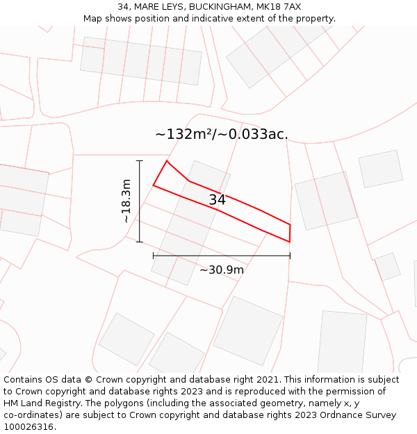 34, MARE LEYS, BUCKINGHAM, MK18 7AX: Plot and title map