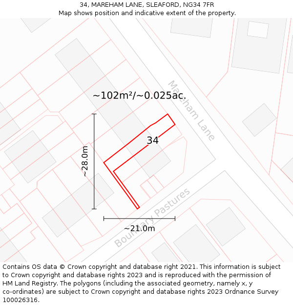 34, MAREHAM LANE, SLEAFORD, NG34 7FR: Plot and title map