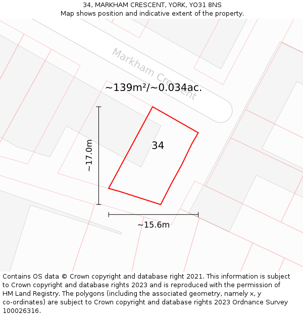 34, MARKHAM CRESCENT, YORK, YO31 8NS: Plot and title map