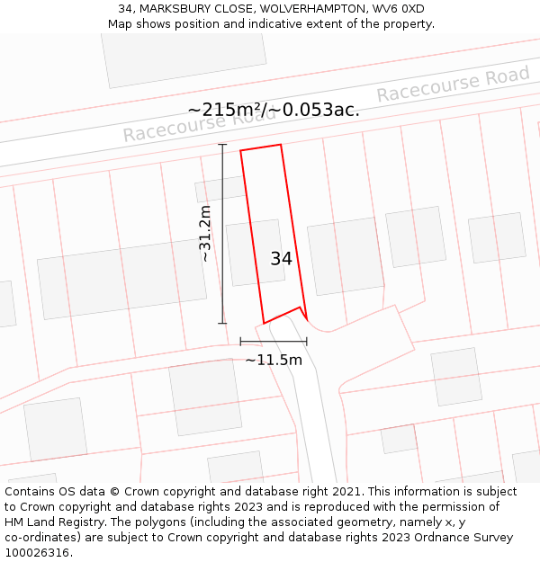 34, MARKSBURY CLOSE, WOLVERHAMPTON, WV6 0XD: Plot and title map