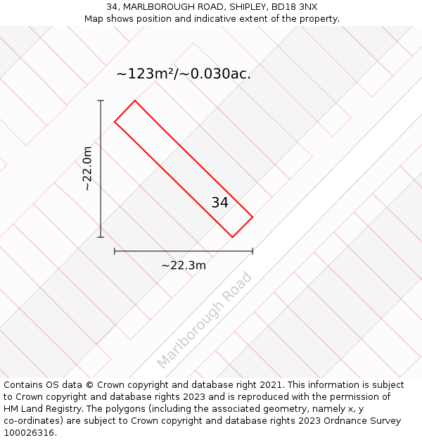 34, MARLBOROUGH ROAD, SHIPLEY, BD18 3NX: Plot and title map