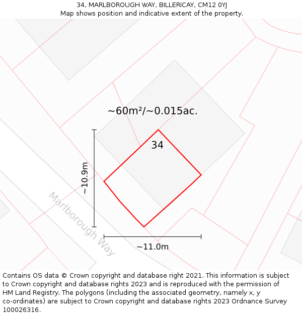 34, MARLBOROUGH WAY, BILLERICAY, CM12 0YJ: Plot and title map