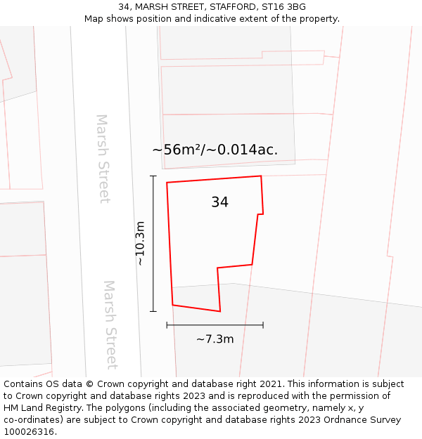 34, MARSH STREET, STAFFORD, ST16 3BG: Plot and title map