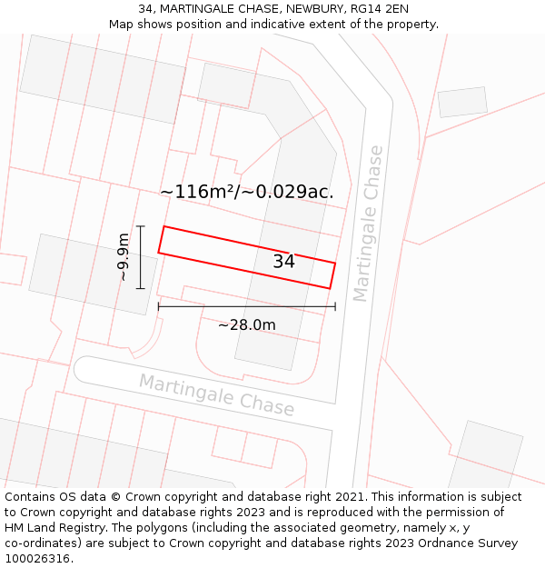 34, MARTINGALE CHASE, NEWBURY, RG14 2EN: Plot and title map