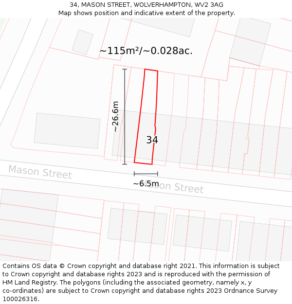 34, MASON STREET, WOLVERHAMPTON, WV2 3AG: Plot and title map