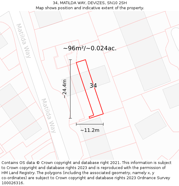 34, MATILDA WAY, DEVIZES, SN10 2SH: Plot and title map