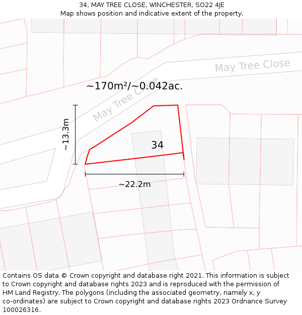 34, MAY TREE CLOSE, WINCHESTER, SO22 4JE: Plot and title map