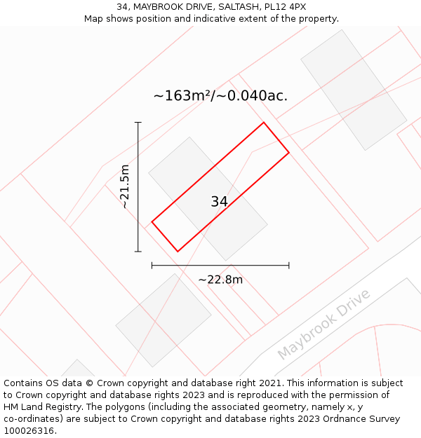 34, MAYBROOK DRIVE, SALTASH, PL12 4PX: Plot and title map