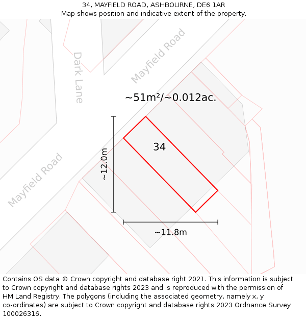 34, MAYFIELD ROAD, ASHBOURNE, DE6 1AR: Plot and title map