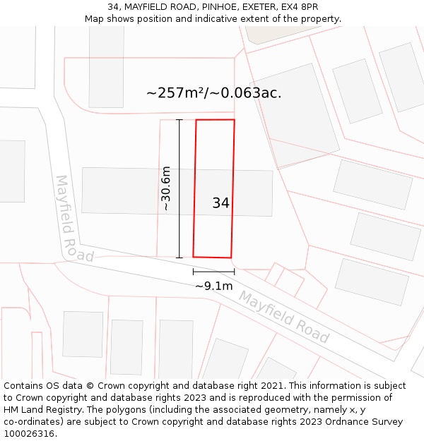 34, MAYFIELD ROAD, PINHOE, EXETER, EX4 8PR: Plot and title map
