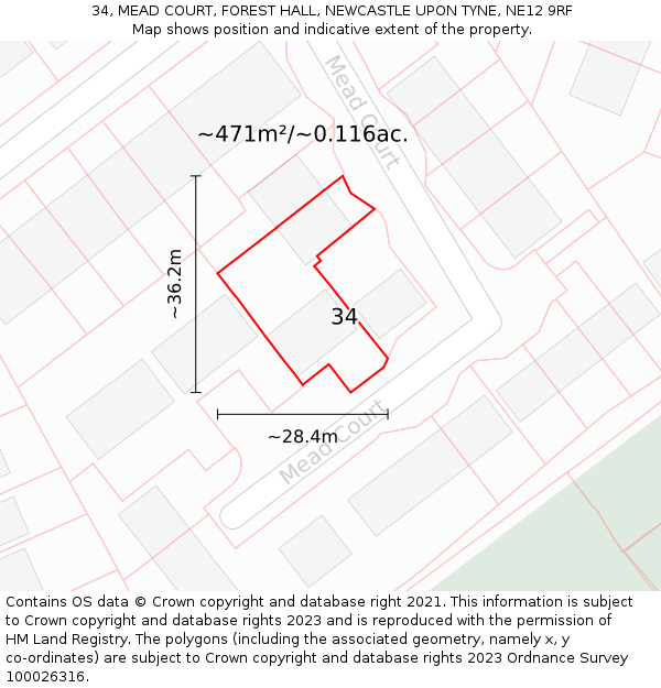 34, MEAD COURT, FOREST HALL, NEWCASTLE UPON TYNE, NE12 9RF: Plot and title map