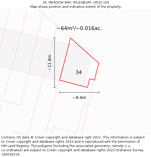 34, MEADOW WAY, AYLESBURY, HP20 1XS: Plot and title map