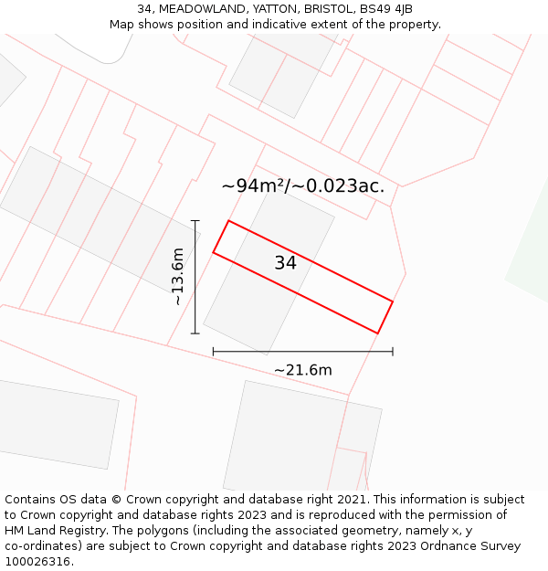 34, MEADOWLAND, YATTON, BRISTOL, BS49 4JB: Plot and title map
