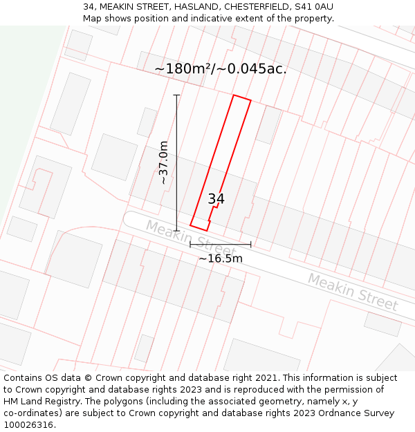 34, MEAKIN STREET, HASLAND, CHESTERFIELD, S41 0AU: Plot and title map