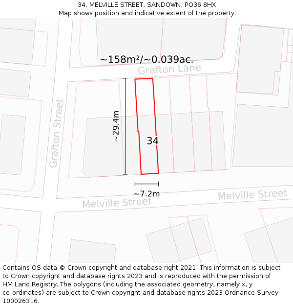 34, MELVILLE STREET, SANDOWN, PO36 8HX: Plot and title map