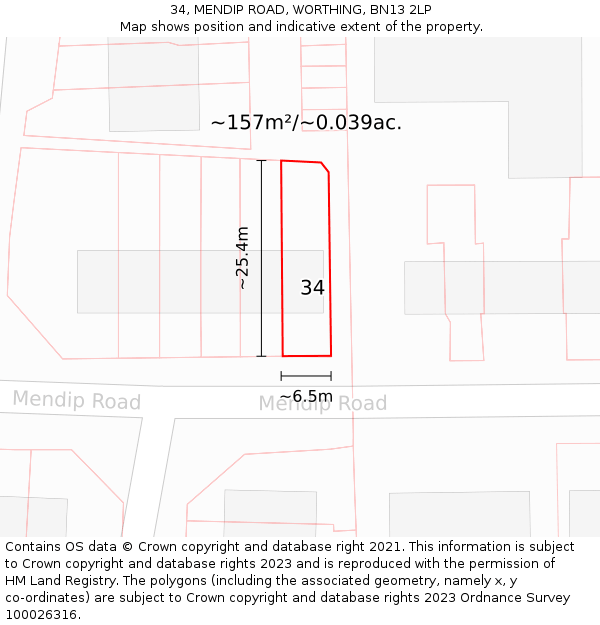 34, MENDIP ROAD, WORTHING, BN13 2LP: Plot and title map