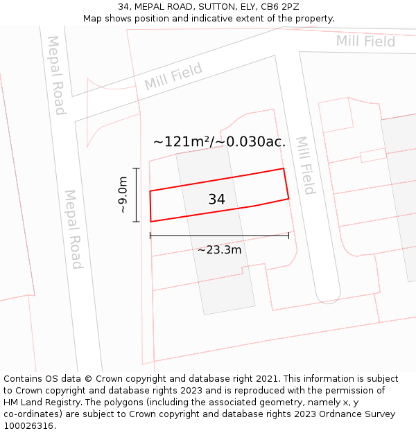 34, MEPAL ROAD, SUTTON, ELY, CB6 2PZ: Plot and title map