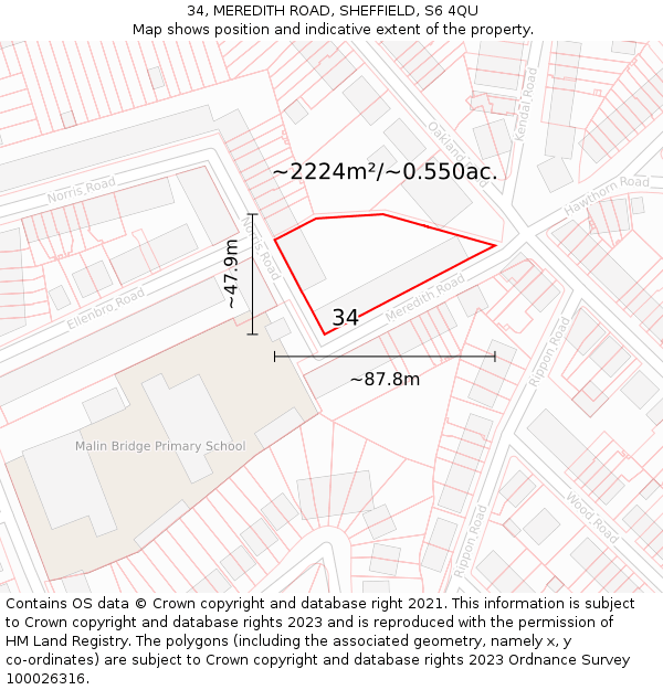 34, MEREDITH ROAD, SHEFFIELD, S6 4QU: Plot and title map