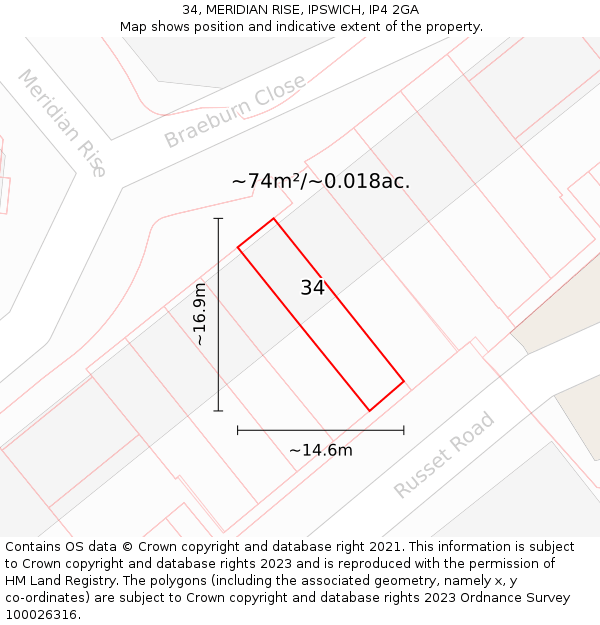 34, MERIDIAN RISE, IPSWICH, IP4 2GA: Plot and title map