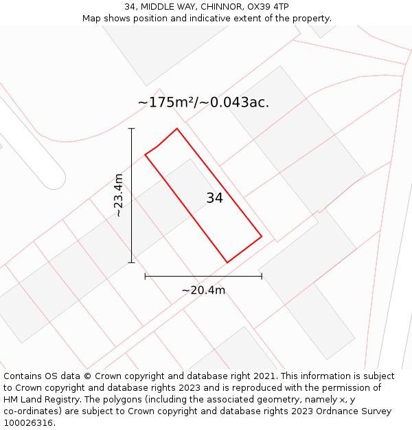 34, MIDDLE WAY, CHINNOR, OX39 4TP: Plot and title map