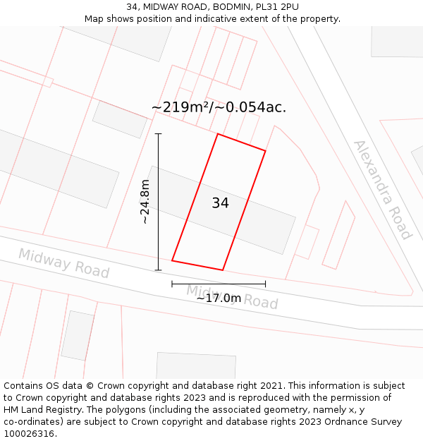 34, MIDWAY ROAD, BODMIN, PL31 2PU: Plot and title map