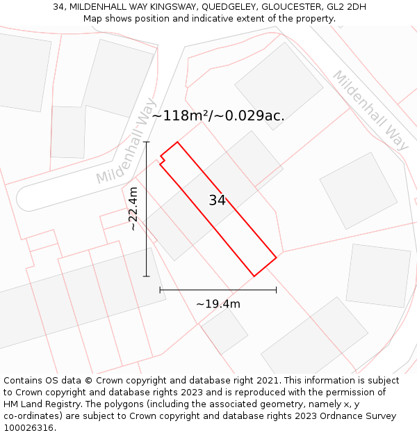 34, MILDENHALL WAY KINGSWAY, QUEDGELEY, GLOUCESTER, GL2 2DH: Plot and title map