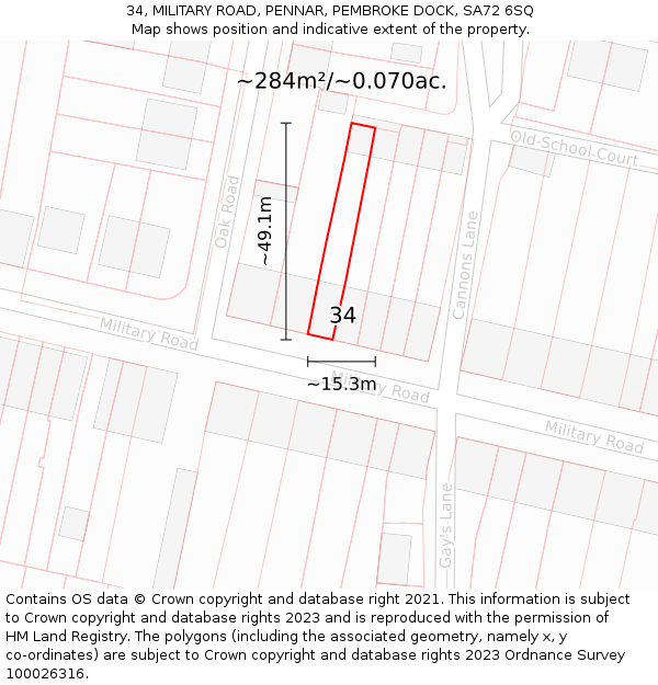 34, MILITARY ROAD, PENNAR, PEMBROKE DOCK, SA72 6SQ: Plot and title map
