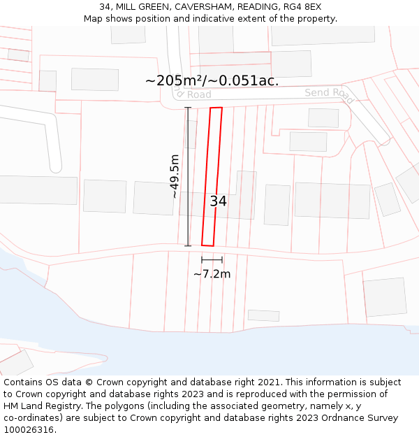 34, MILL GREEN, CAVERSHAM, READING, RG4 8EX: Plot and title map