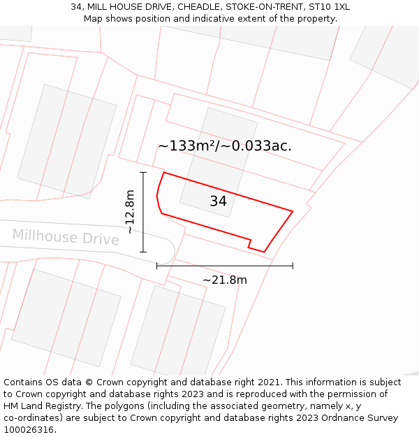 34, MILL HOUSE DRIVE, CHEADLE, STOKE-ON-TRENT, ST10 1XL: Plot and title map