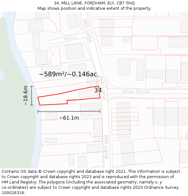 34, MILL LANE, FORDHAM, ELY, CB7 5NQ: Plot and title map
