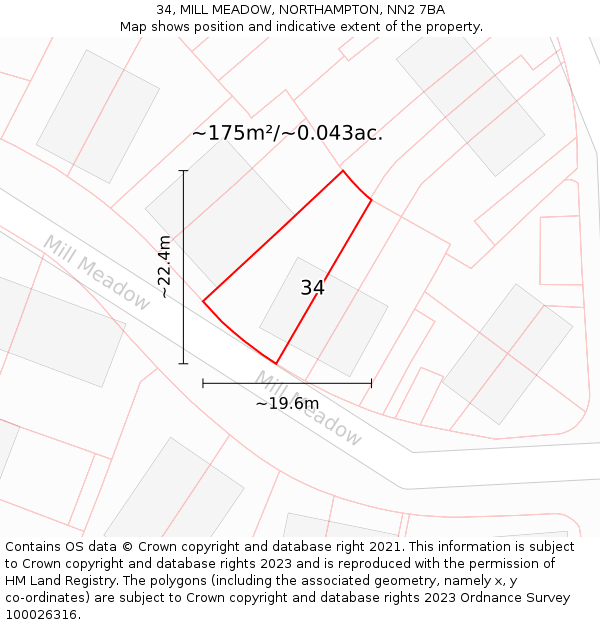 34, MILL MEADOW, NORTHAMPTON, NN2 7BA: Plot and title map