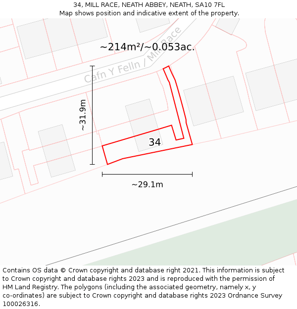 34, MILL RACE, NEATH ABBEY, NEATH, SA10 7FL: Plot and title map