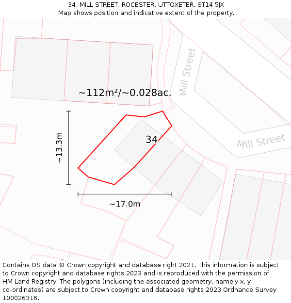 34, MILL STREET, ROCESTER, UTTOXETER, ST14 5JX: Plot and title map