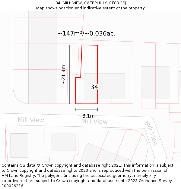 34, MILL VIEW, CAERPHILLY, CF83 3SJ: Plot and title map