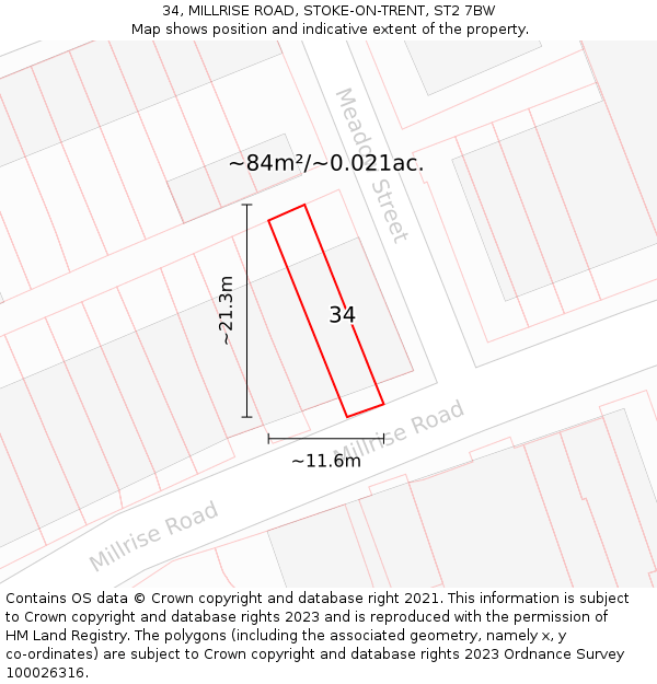 34, MILLRISE ROAD, STOKE-ON-TRENT, ST2 7BW: Plot and title map