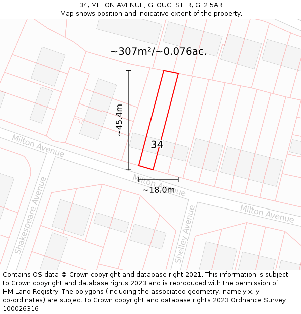34, MILTON AVENUE, GLOUCESTER, GL2 5AR: Plot and title map
