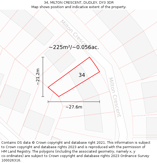 34, MILTON CRESCENT, DUDLEY, DY3 3DR: Plot and title map