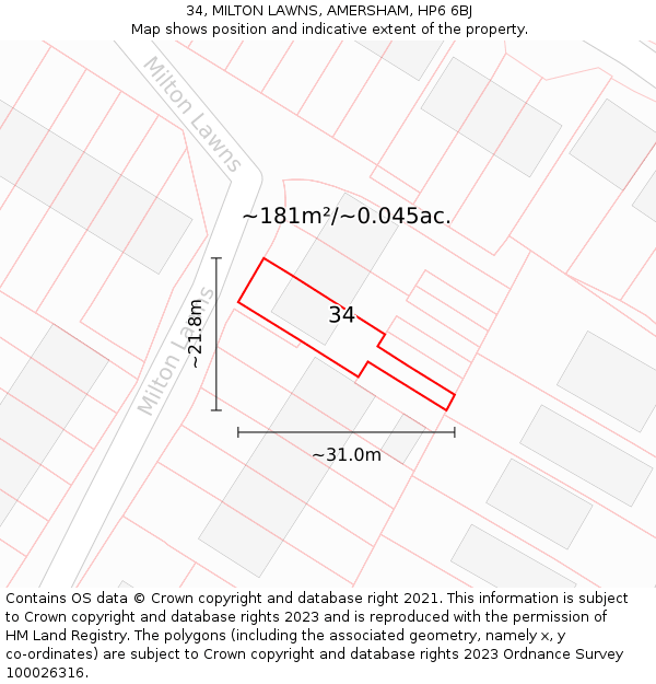34, MILTON LAWNS, AMERSHAM, HP6 6BJ: Plot and title map