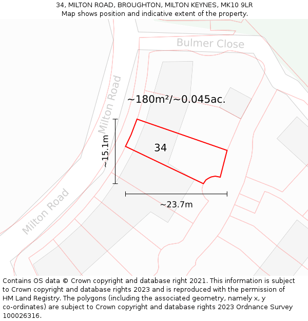 34, MILTON ROAD, BROUGHTON, MILTON KEYNES, MK10 9LR: Plot and title map